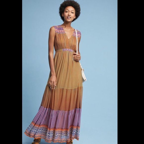 Anthropologie Embellished Chiffon Swing Maxi  Dress 2 - Picture 2 of 8